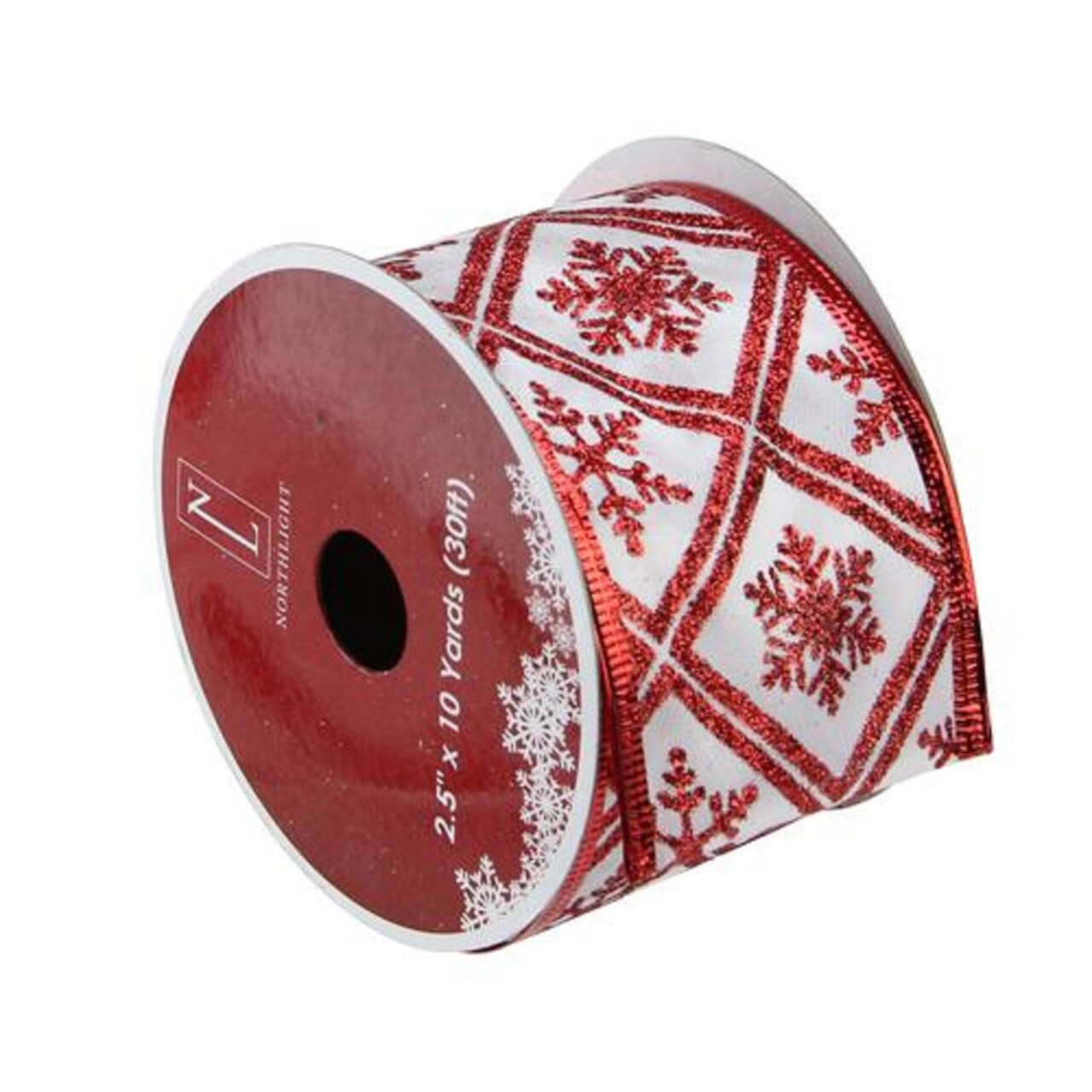Northlight Red and White Snowflake Christmas Wired Craft Ribbon 2.5" x 10 Yards